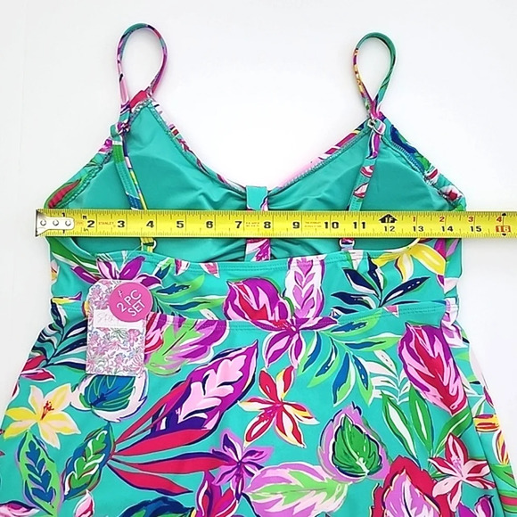 Stella Parker 2 Pc Tankini Swim Blue Multi Colour Floral Print Tiered Top Size M - Picture 12 of 15